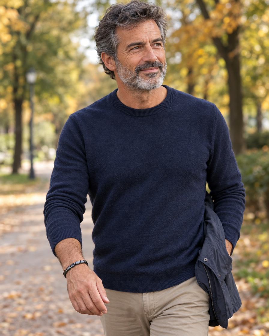 Man walking in autumn wearing the bracelet